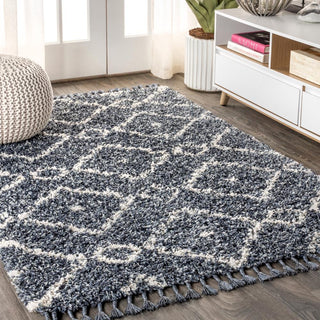 Mercer Shag Plush Tassel Moroccan Diamond Area Rug - JONATHAN Y