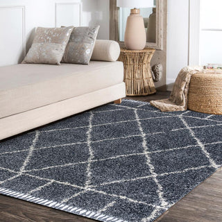 Mercer Shag Plush Tassel Moroccan Geometric Trellis Area Rug - JONATHAN Y