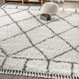 Mercer Shag Plush Tassel Moroccan Geometric Trellis Area Rug - JONATHAN Y