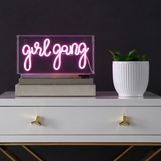 Girl Gang 11.88" Contemporary Glam Acrylic Box USB Operated LED Neon Light - JONATHAN Y