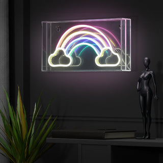 Rainbow 11.75" Contemporary Glam Acrylic Box USB Operated LED Neon Light - JONATHAN Y