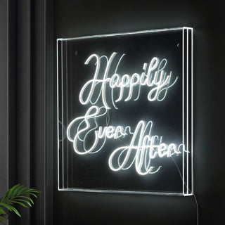 Happily Ever After Square Contemporary Glam Acrylic Box USB Operated LED Neon Light - JONATHAN Y