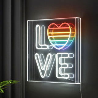 LOVE Square Contemporary Glam Acrylic Box USB Operated LED Neon Light - JONATHAN Y