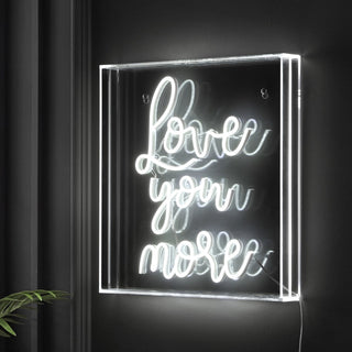Love You More Square Contemporary Glam Acrylic Box USB Operated LED Neon Light - JONATHAN Y
