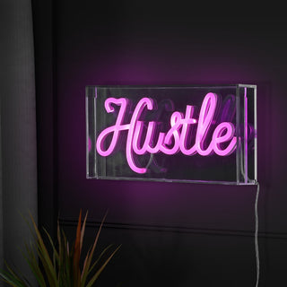 Hustle Contemporary Glam Acrylic Box USB Operated LED Neon Light - JONATHAN Y