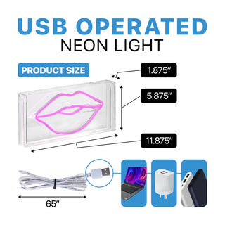 Lips Contemporary Glam Acrylic Box USB Operated LED Neon Light - JONATHAN Y