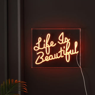 Life is Beautiful Contemporary Glam Acrylic Box USB Operated LED Neon Light - JONATHAN Y