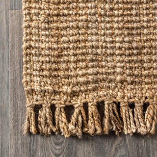 Pata Hand Woven Chunky Jute With Fringe Area Rug