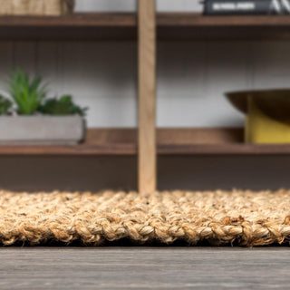Pata Hand Woven Chunky Jute With Fringe Area Rug