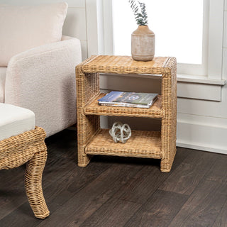 Martin Coastal Bohemian Rattan/Wood 3 Tier End Table - JONATHAN Y