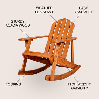Kiawah Outdoor Patio Classic Acacia Wood Adirondack Rocking Chair - JONATHAN Y