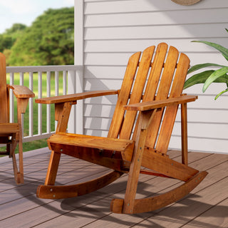 Kiawah Outdoor Patio Classic Acacia Wood Adirondack Rocking Chair - JONATHAN Y