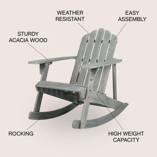 Kiawah Outdoor Patio Classic Acacia Wood Adirondack Rocking Chair - JONATHAN Y