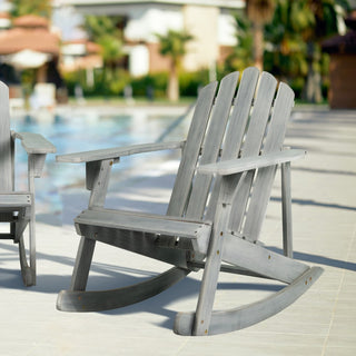 Kiawah Outdoor Patio Classic Acacia Wood Adirondack Rocking Chair - JONATHAN Y