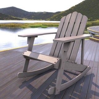 Kiawah Outdoor Patio Classic Acacia Wood Adirondack Rocking Chair - JONATHAN Y