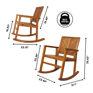 Ned Modern Chevron-Back 300-Lbs Support Acacia Wood Patio Outdoor Rocking Chair - JONATHAN Y