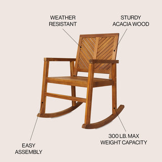 Ned Modern Chevron-Back 300-Lbs Support Acacia Wood Patio Outdoor Rocking Chair - JONATHAN Y