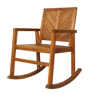 Ned Modern Chevron-Back 300-Lbs Support Acacia Wood Patio Outdoor Rocking Chair - JONATHAN Y