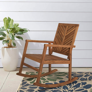 Ned Modern Chevron-Back 300-Lbs Support Acacia Wood Patio Outdoor Rocking Chair - JONATHAN Y