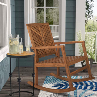 Ned Modern Chevron-Back 300-Lbs Support Acacia Wood Patio Outdoor Rocking Chair - JONATHAN Y