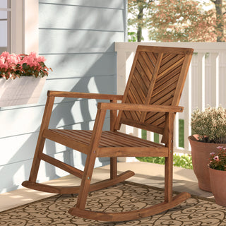 Ned Modern Chevron-Back 300-Lbs Support Acacia Wood Patio Outdoor Rocking Chair - JONATHAN Y