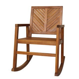 Ned Modern Chevron-Back 300-Lbs Support Acacia Wood Patio Outdoor Rocking Chair - JONATHAN Y