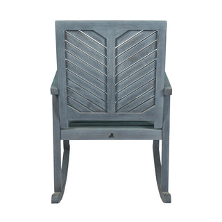 Ned Modern Chevron-Back 300-Lbs Support Acacia Wood Patio Outdoor Rocking Chair - JONATHAN Y