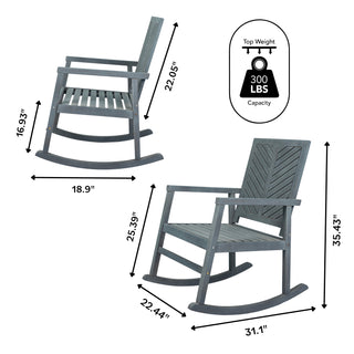 Ned Modern Chevron-Back 300-Lbs Support Acacia Wood Patio Outdoor Rocking Chair - JONATHAN Y