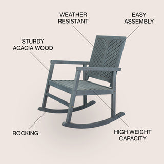 Ned Modern Chevron-Back 300-Lbs Support Acacia Wood Patio Outdoor Rocking Chair - JONATHAN Y