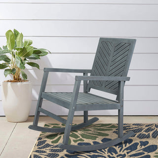 Ned Modern Chevron-Back 300-Lbs Support Acacia Wood Patio Outdoor Rocking Chair - JONATHAN Y