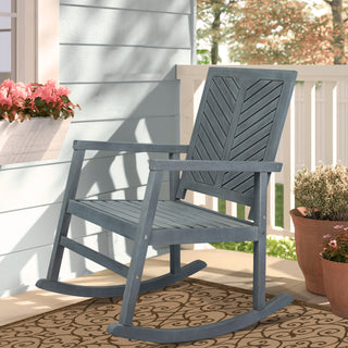 Ned Modern Chevron-Back 300-Lbs Support Acacia Wood Patio Outdoor Rocking Chair - JONATHAN Y