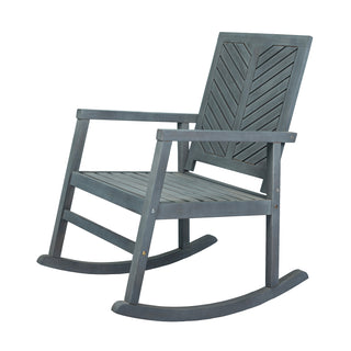 Ned Modern Chevron-Back 300-Lbs Support Acacia Wood Patio Outdoor Rocking Chair - JONATHAN Y