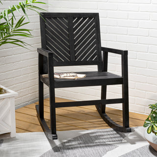 Ned Modern Chevron-Back 300-Lbs Support Acacia Wood Patio Outdoor Rocking Chair - JONATHAN Y