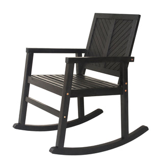 Ned Modern Chevron-Back 300-Lbs Support Acacia Wood Patio Outdoor Rocking Chair - JONATHAN Y