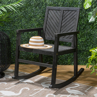 Ned Modern Chevron-Back 300-Lbs Support Acacia Wood Patio Outdoor Rocking Chair - JONATHAN Y