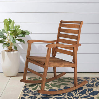 Carey Modern Slat-Back 300-Lbs Support Acacia Wood Patio Outdoor Rocking Chair - JONATHAN Y
