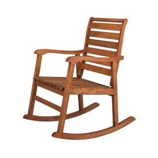 Carey Modern Slat-Back 300-Lbs Support Acacia Wood Patio Outdoor Rocking Chair - JONATHAN Y