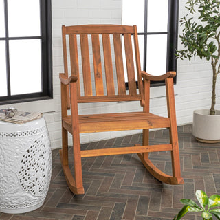 Penny Classic Slat-Back 300-Lbs Support Acacia Wood Patio Outdoor Rocking Chair - JONATHAN Y