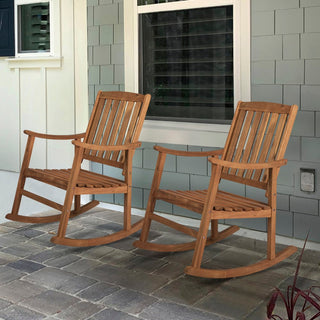 Perry Classic Slat-Back 300-Lbs Support Acacia Wood Patio Outdoor Rocking Chair - JONATHAN Y