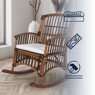 Swayze Bohemian Farmhouse Woven Rattan/Wood Rocking Chair - JONATHAN Y