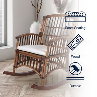 Swayze Bohemian Farmhouse Woven Rattan/Wood Rocking Chair - JONATHAN Y