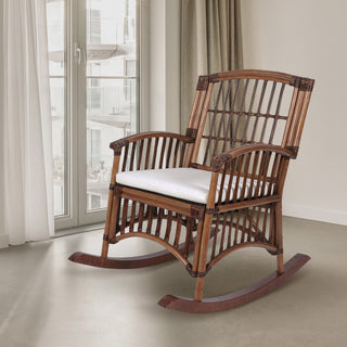 Swayze Bohemian Farmhouse Woven Rattan/Wood Rocking Chair - JONATHAN Y