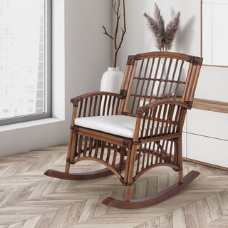 Swayze Bohemian Farmhouse Woven Rattan/Wood Rocking Chair - JONATHAN Y