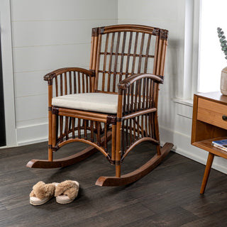 Swayze Bohemian Farmhouse Woven Rattan/Wood Rocking Chair - JONATHAN Y