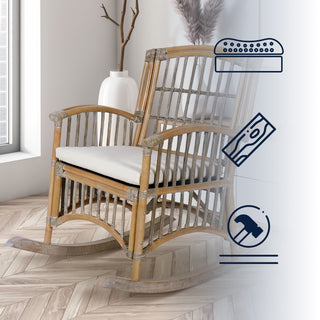 Swayze Bohemian Farmhouse Woven Rattan/Wood Rocking Chair - JONATHAN Y