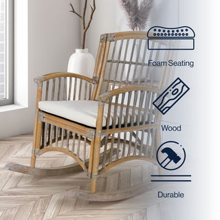 Swayze Bohemian Farmhouse Woven Rattan/Wood Rocking Chair - JONATHAN Y