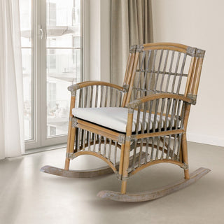 Swayze Bohemian Farmhouse Woven Rattan/Wood Rocking Chair - JONATHAN Y