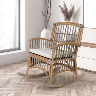 Swayze Bohemian Farmhouse Woven Rattan/Wood Rocking Chair - JONATHAN Y