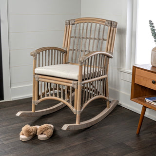 Swayze Bohemian Farmhouse Woven Rattan/Wood Rocking Chair - JONATHAN Y