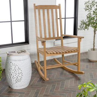 Seagrove Farmhouse Classic Slat-Back 350-LBS Support Acacia Wood Outdoor Rocking Chair - JONATHAN Y